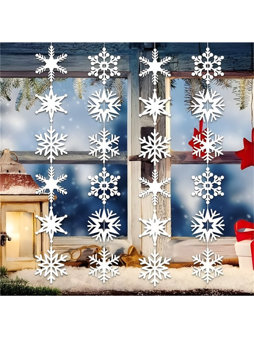12 PCS Paper Snowflake Garlands, White Snowflake Wonderland Decorations